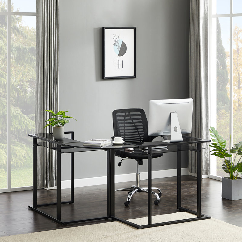 Inbox Zero Home Office Glass LShape Desk Wayfair